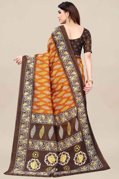 Shop Carly Camel Brown Art Silk Ikat Print Pochampally One Minute Saree at best offer at our  Store - One Minute Saree