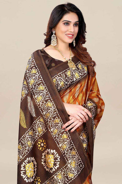 Buy Carly Camel Brown Art Silk Ikat Print Pochampally One Minute Saree Online