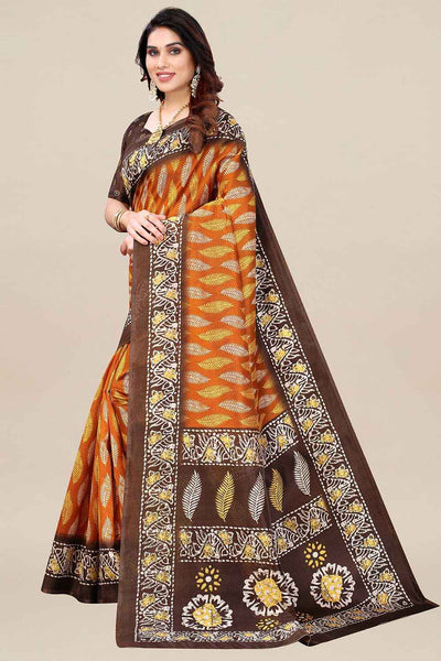 Buy Carly Camel Brown Art Silk Ikat Print Pochampally One Minute Saree Online - Back