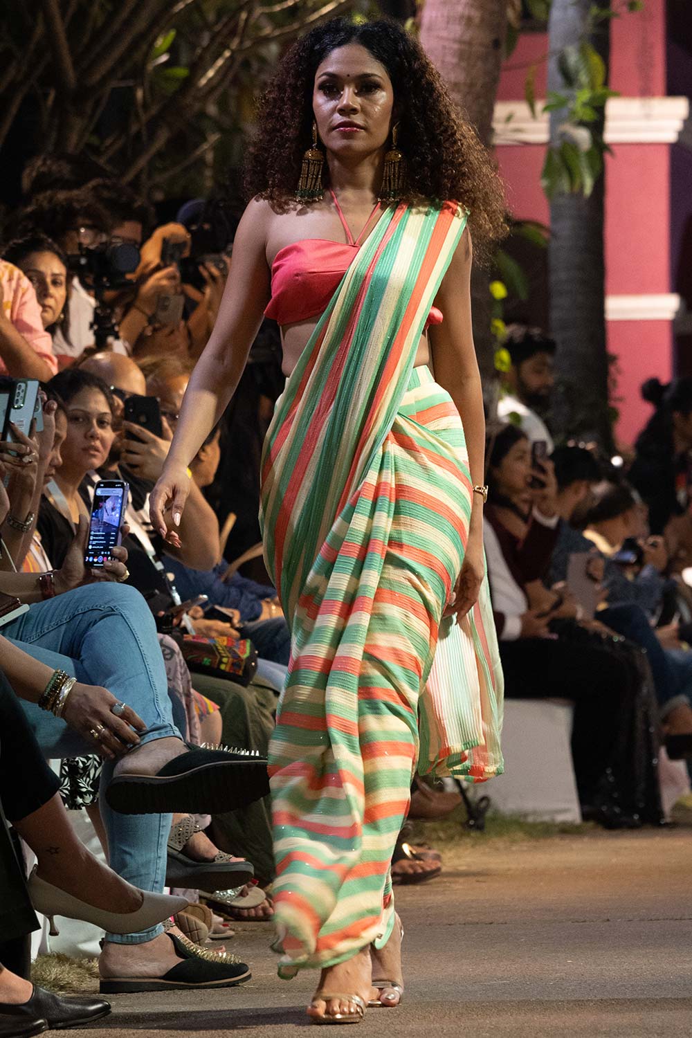 Buy Jini Multi-colored Striped Georgette with Sequins One Minute Saree Online - Zoom Out