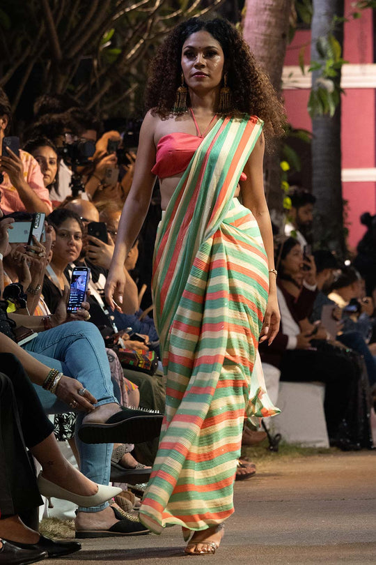 Jini Multi-colored Striped Georgette with Sequins One Minute Saree