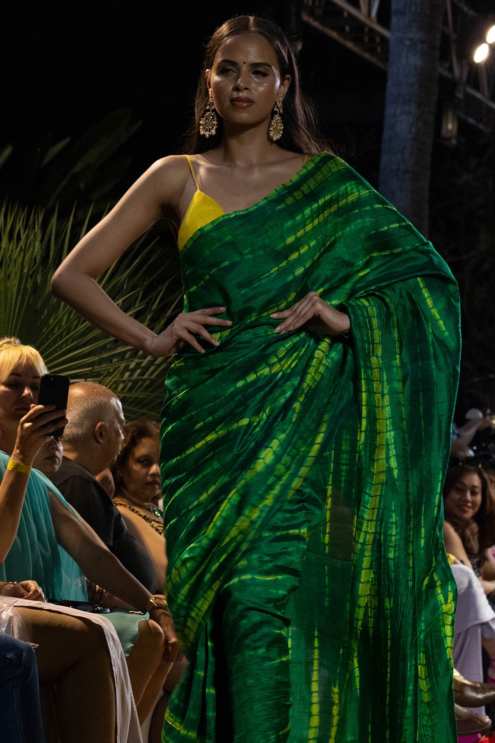Gia Green & Yellow Tie Dye Georgette Silk One Minute Saree