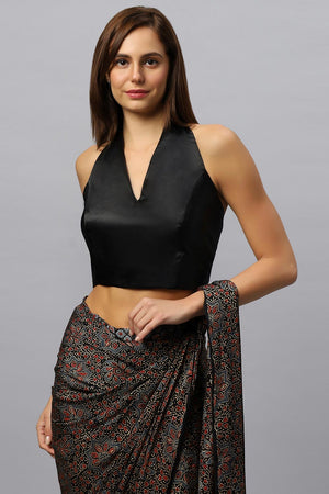 Buy Amara Modal Silk Hand-Printed Ajrakh Sarong Saree Online - Side