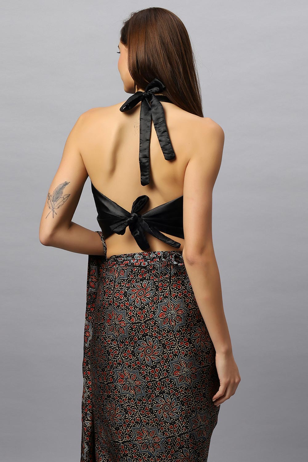 Shop Amara Halter V-Neck Tie back Satin Silk Blouse at best offer at our  Store - One Minute Saree