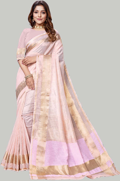 Buy Chetana Baby Pink Jute Cotton Woven Border Solid One Minute Saree Online - One Minute Saree