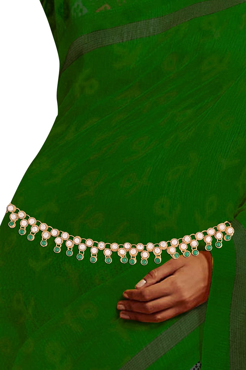 Buy Women's Alloy Belly Chain in Green - Front