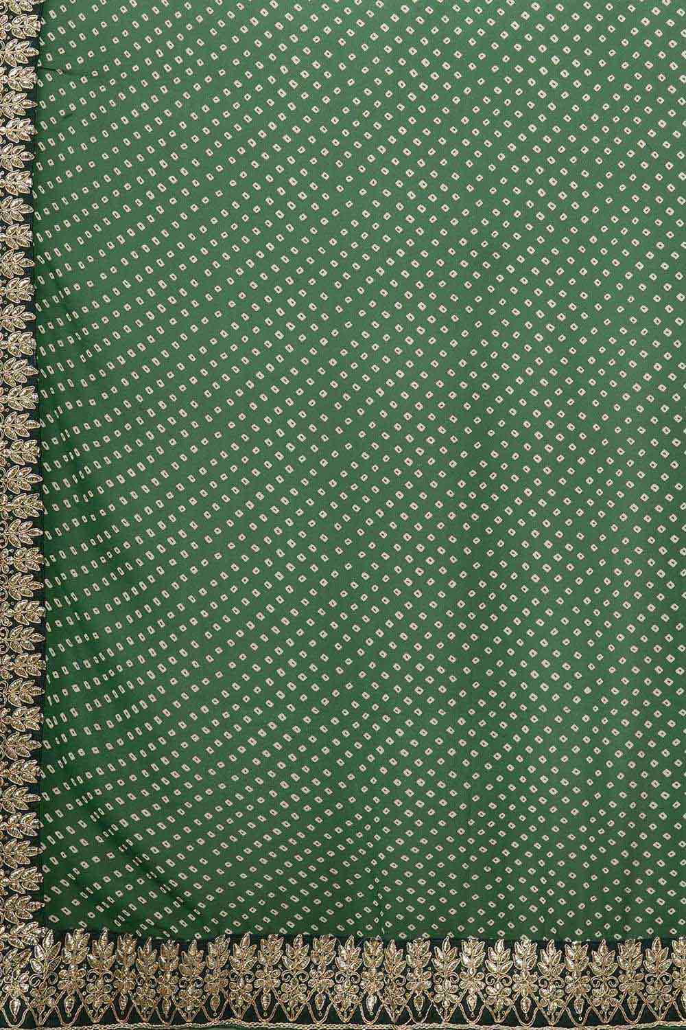 Buy Hillary Green Georgette Zari Embroidered Bandhani One Minute Saree Online