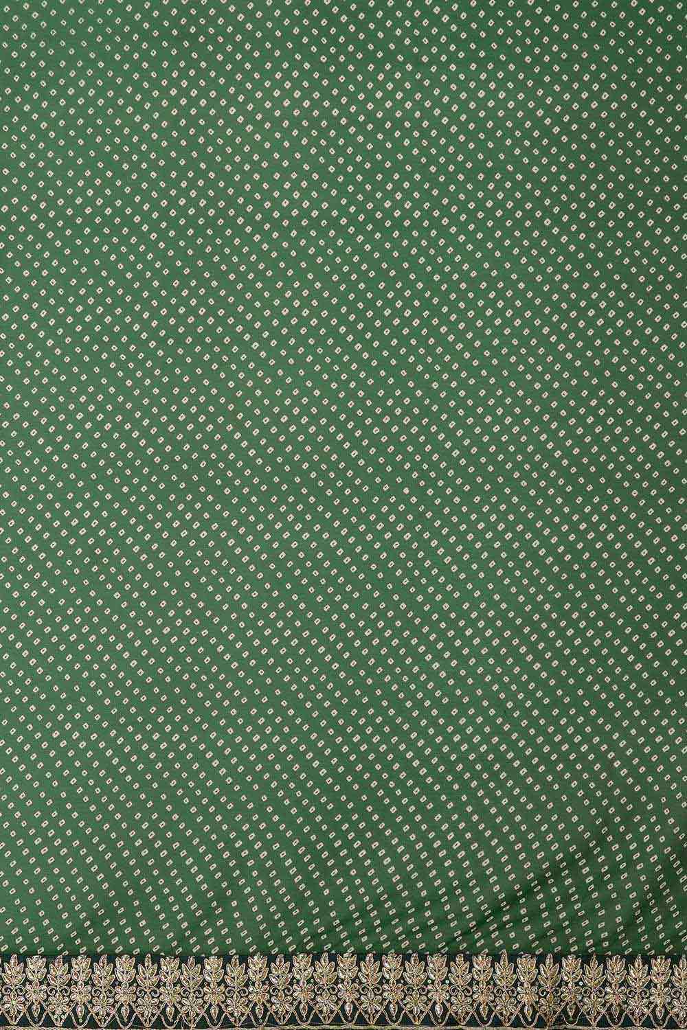 Buy Hillary Green Georgette Zari Embroidered Bandhani One Minute Saree Online - Back