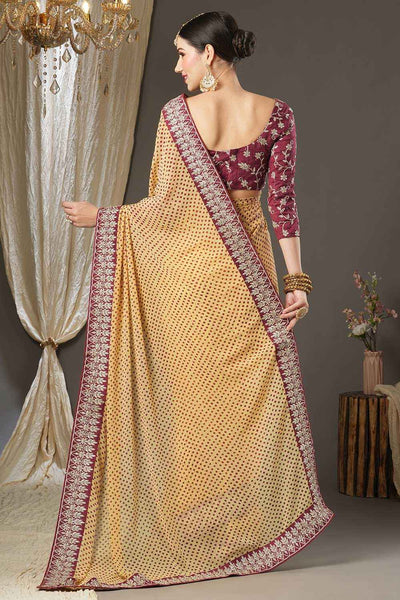 Shop Aisha Cream Georgette Zari Embroidered Bandhani One Minute Saree at best offer at our  Store - One Minute Saree