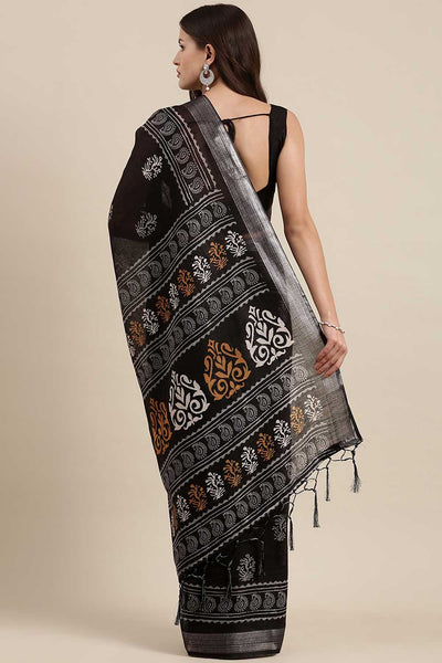 Shop Jaan Black Linen Abstract Print Bagh One Minute Saree at best offer at our  Store - One Minute Saree