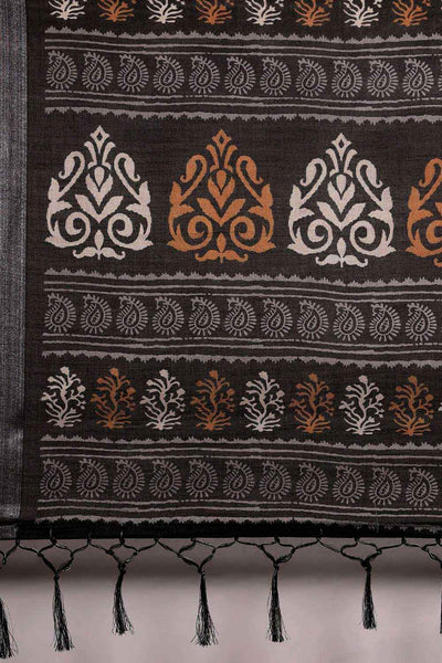 Buy Jaan Black Linen Abstract Print Bagh One Minute Saree Online - Back