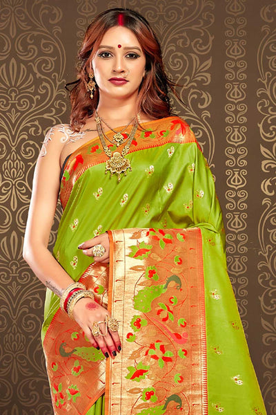 Buy Amaya Green Paithani Art Silk One Minute Saree Online - One Minute Saree
