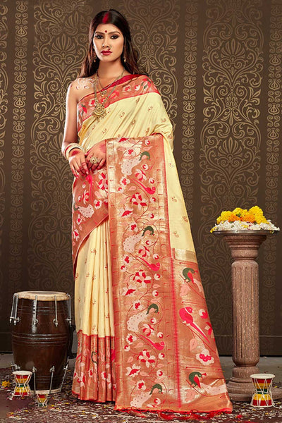 Shop Sweta Beige Paithani Art Silk One Minute Saree at best offer at our  Store - One Minute Saree