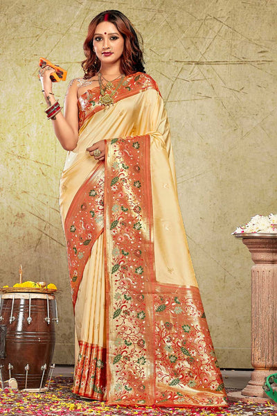Shop Neha Beige Paithani Art Silk One Minute Saree at best offer at our  Store - One Minute Saree