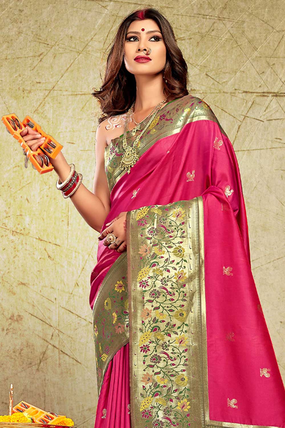 Buy Hira Magenta Paithani Art Silk One Minute Saree Online - One Minute Saree