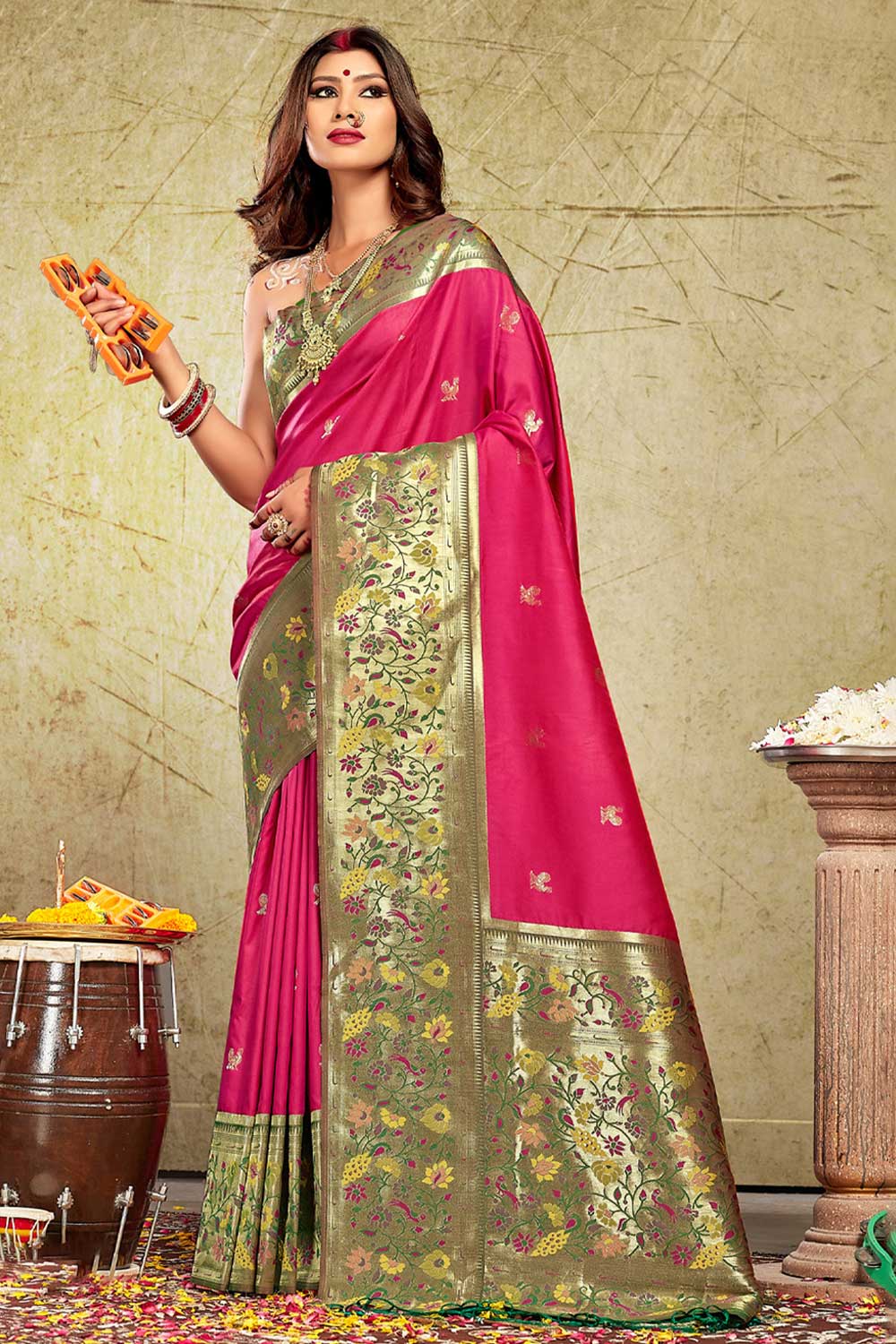 Shop Hira Magenta Paithani Art Silk One Minute Saree at best offer at our  Store - One Minute Saree