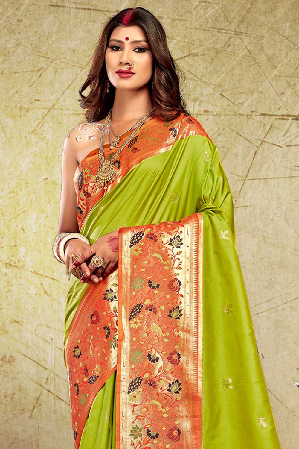 Buy Silia Green Paithani Art Silk One Minute Saree Online - One Minute Saree
