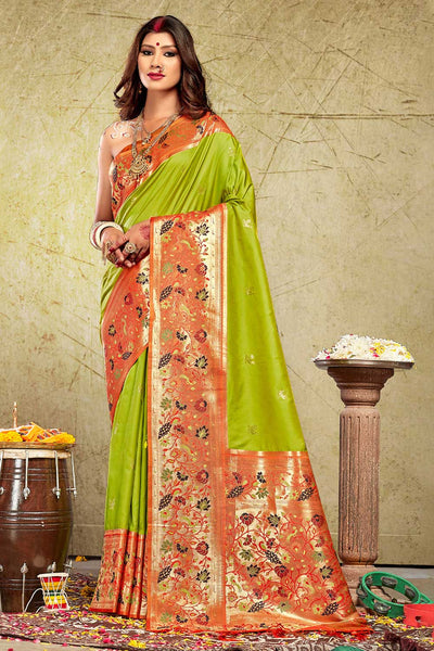 Shop Silia Green Paithani Art Silk One Minute Saree at best offer at our  Store - One Minute Saree