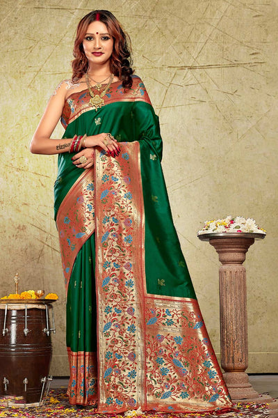 Buy Ruhi Green Paithani Art Silk One Minute Saree Online - One Minute Saree