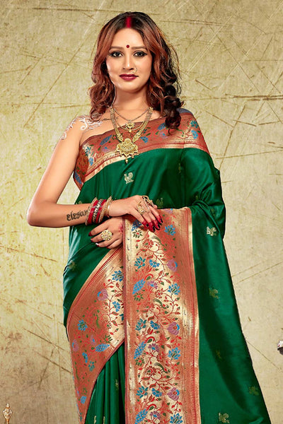 Shop Ruhi Green Paithani Art Silk One Minute Saree at best offer at our  Store - One Minute Saree