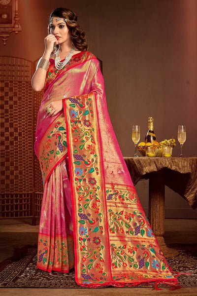 Buy Runa Pink Paithani Art Silk One Minute Saree Online - One Minute Saree