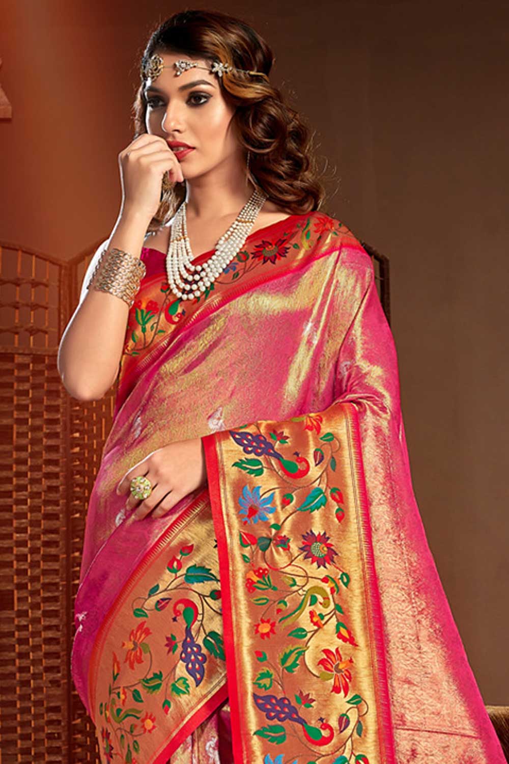 Shop Runa Pink Paithani Art Silk One Minute Saree at best offer at our  Store - One Minute Saree