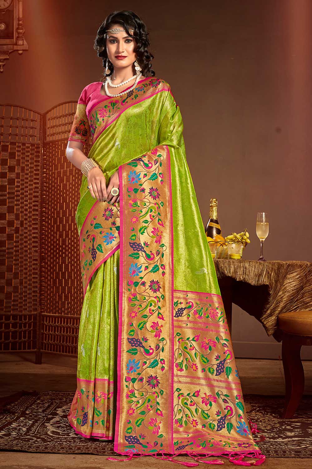 Buy Tapsi Green Paithani Art Silk One Minute Saree Online - One Minute Saree