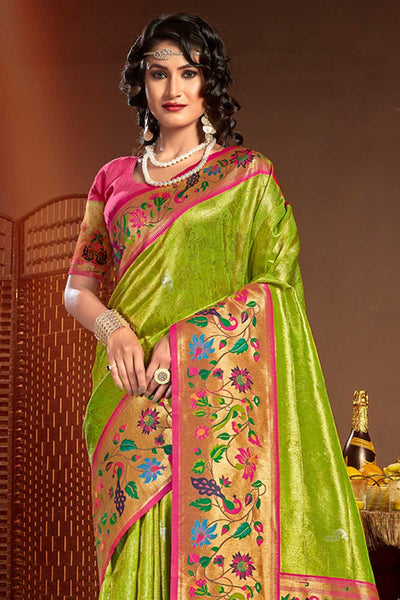 Shop Tapsi Green Paithani Art Silk One Minute Saree at best offer at our  Store - One Minute Saree