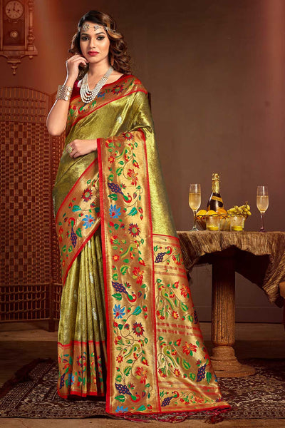 Buy Nikita Mehandi Green Paithani Art Silk One Minute Saree Online - One Minute Saree