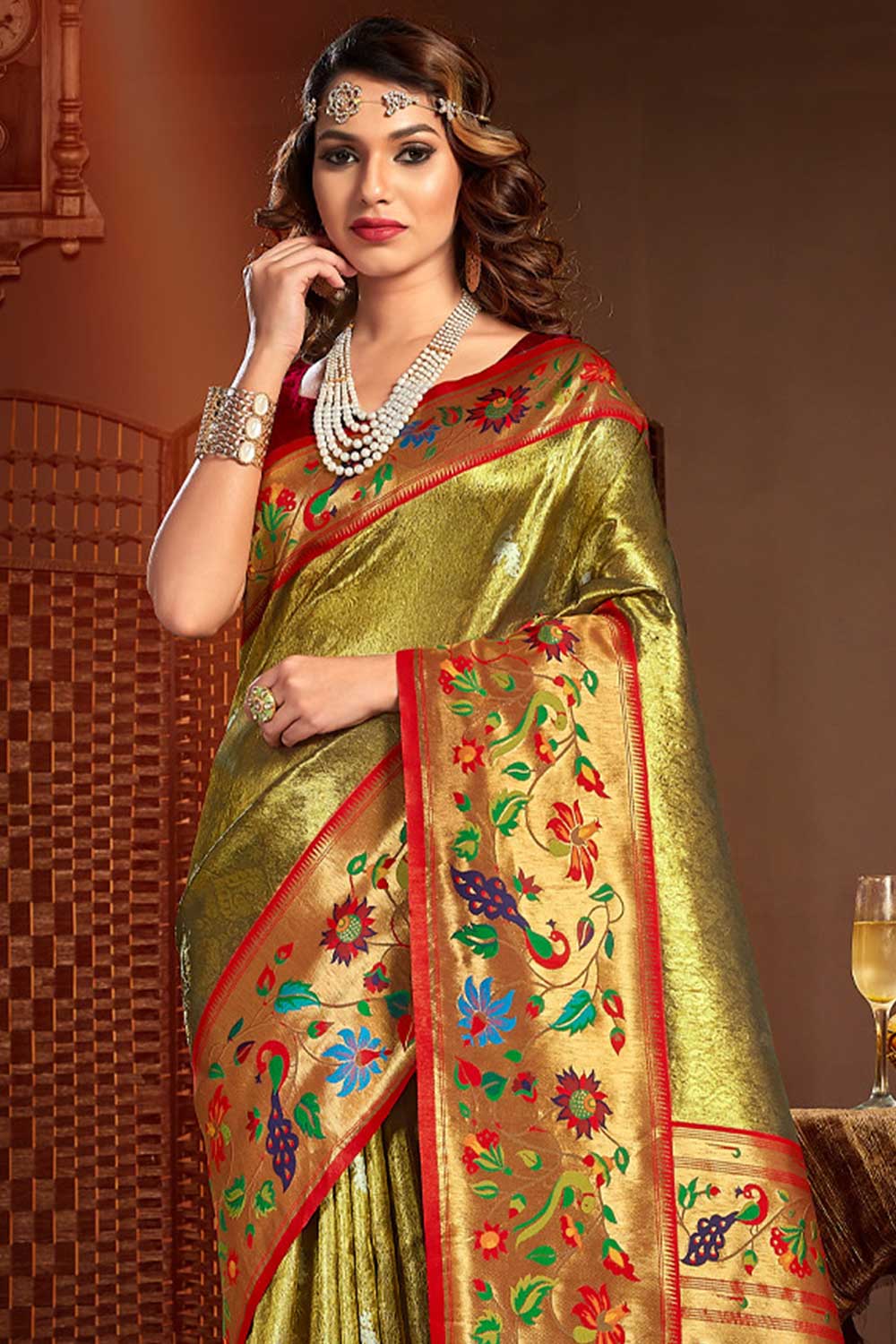 Shop Nikita Mehandi Green Paithani Art Silk One Minute Saree at best offer at our  Store - One Minute Saree