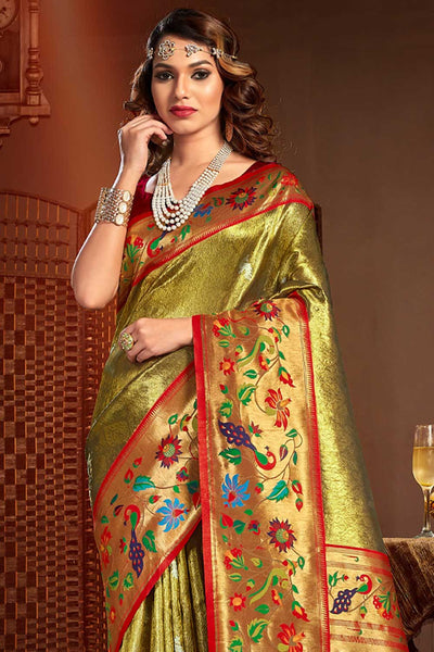 Shop Nikita Mehandi Green Paithani Art Silk One Minute Saree at best offer at our  Store - One Minute Saree