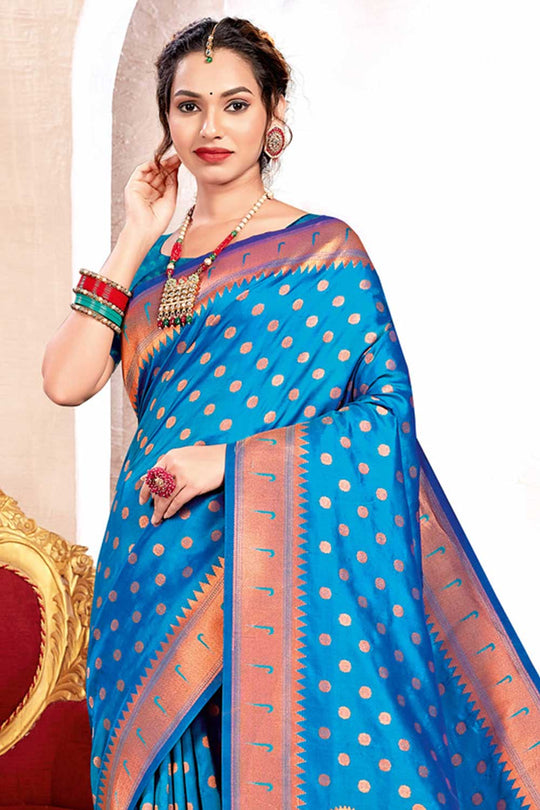 Buy Gauri Blue Paithani Art Silk One Minute Saree Online - One Minute Saree