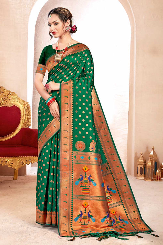 Shop Heera Green Paithani Art Silk One Minute Saree at best offer at our  Store - One Minute Saree