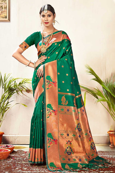 Buy Mamta Green Paithani Art Silk One Minute Saree Online - One Minute Saree