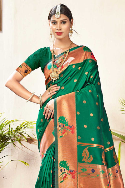 Shop Mamta Green Paithani Art Silk One Minute Saree at best offer at our  Store - One Minute Saree