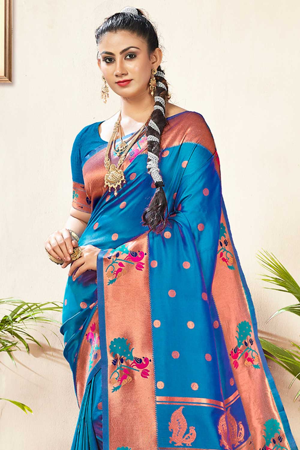 Shop Naina Blue Paithani Art Silk One Minute Saree at best offer at our  Store - One Minute Saree