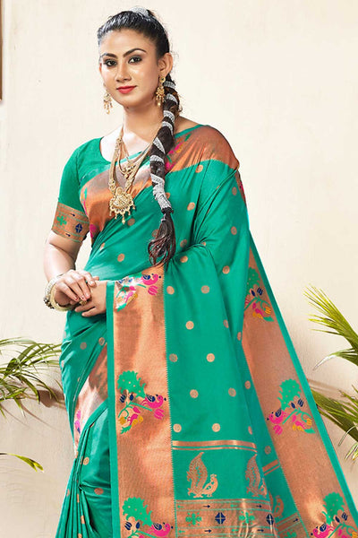 Shop Gia Green Paithani Art Silk One Minute Saree at best offer at our  Store - One Minute Saree