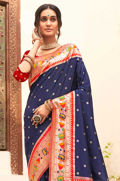 Buy Trisha Blue Paithani Art Silk One Minute Saree Online - One Minute Saree