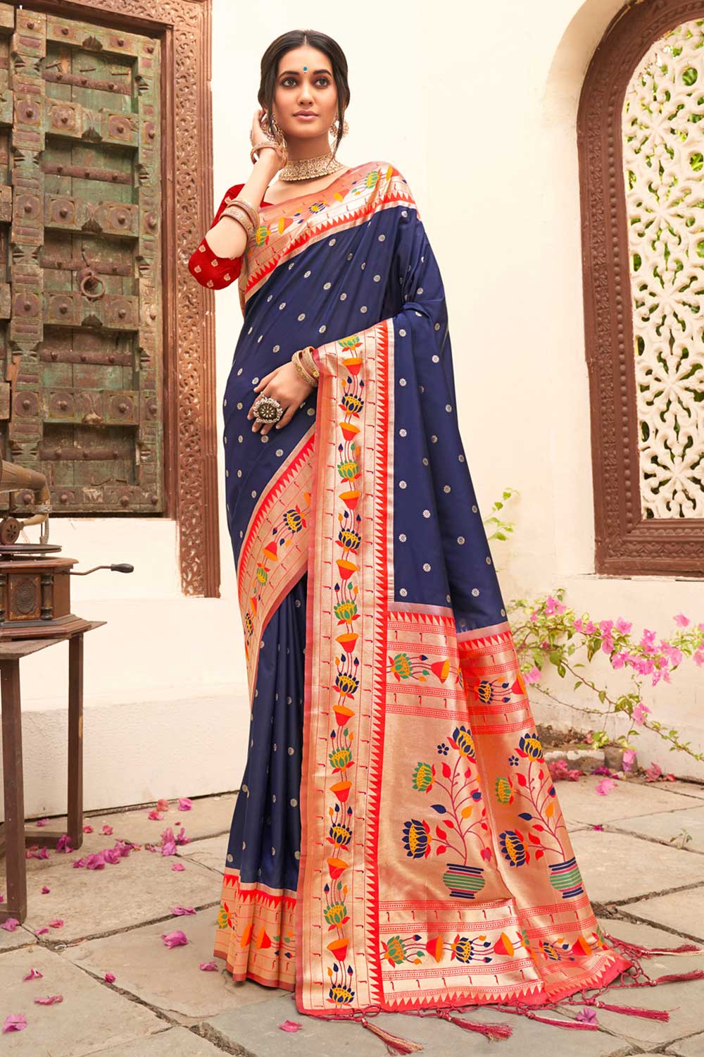 Shop Trisha Blue Paithani Art Silk One Minute Saree at best offer at our  Store - One Minute Saree