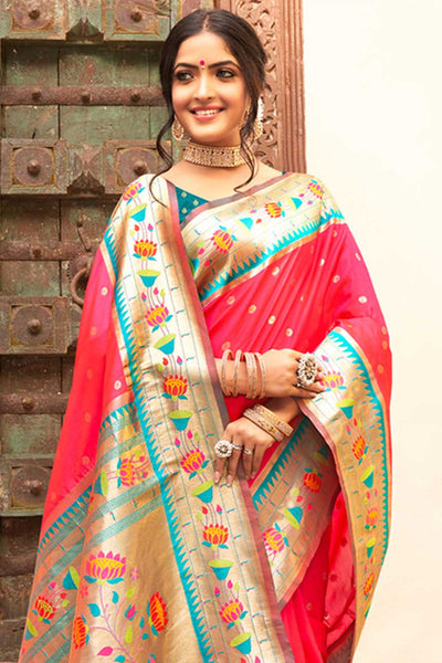 Buy Seema Pink Paithani Art Silk One Minute Saree Online - One Minute Saree