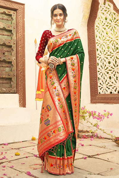 Shop Disha Green Paithani Art Silk One Minute Saree at best offer at our  Store - One Minute Saree