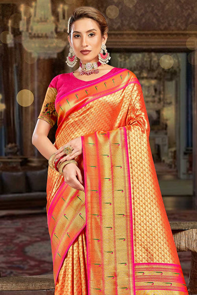 Shop Rina Orange Paithani Art Silk One Minute Saree at best offer at our  Store - One Minute Saree