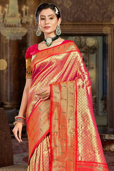 Shop Kiran Pink Paithani Art Silk One Minute Saree at best offer at our  Store - One Minute Saree
