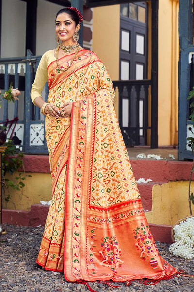 Shop Priya Beige Paithani Patola Art Silk One Minute Saree at best offer at our  Store - One Minute Saree