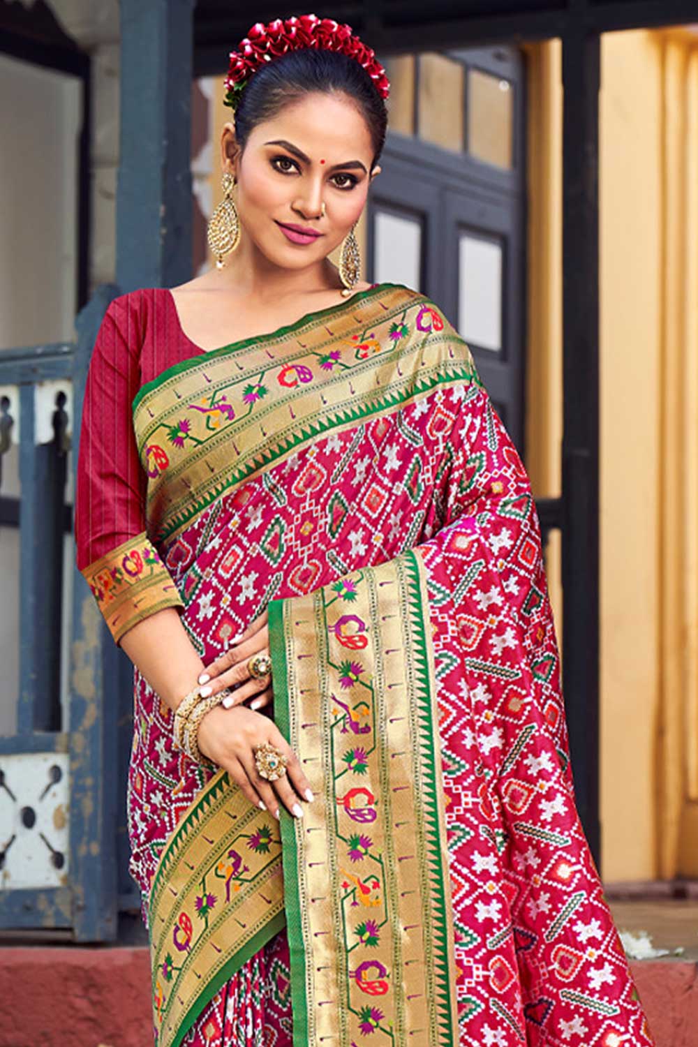 Buy Kantha Purple Paithani Patola Art Silk One Minute Saree Online - One Minute Saree