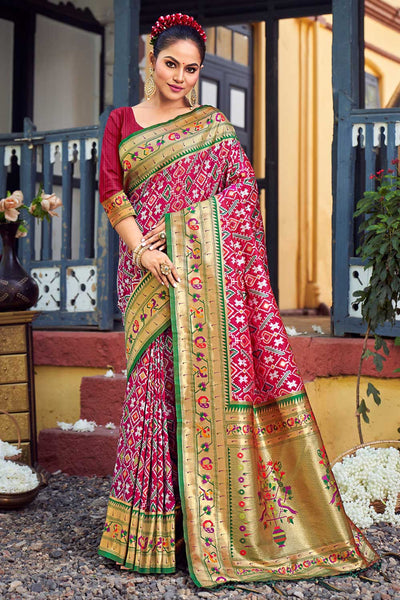 Shop Kantha Purple Paithani Patola Art Silk One Minute Saree at best offer at our  Store - One Minute Saree