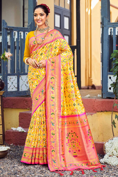 Shop Urva Yellow Paithani Patola Art Silk One Minute Saree at best offer at our  Store - One Minute Saree