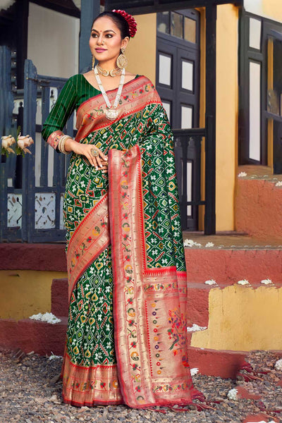 Shop Asha Green Paithani Patola Art Silk One Minute Saree at best offer at our  Store - One Minute Saree