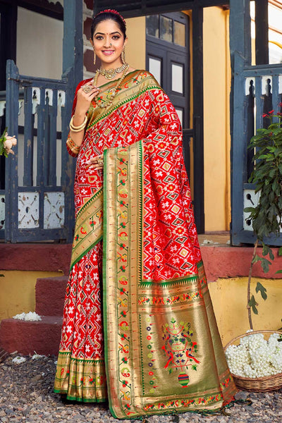 Shop Jodi Red Paithani Patola Art Silk One Minute Saree at best offer at our  Store - One Minute Saree