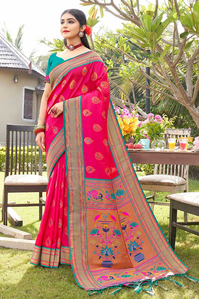 Buy Rekha Pink Paithani Art Silk One Minute Saree Online - One Minute Saree